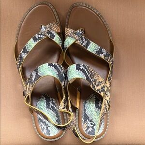 Franco Sarto Green and Brown Sandals with Intricate Straps